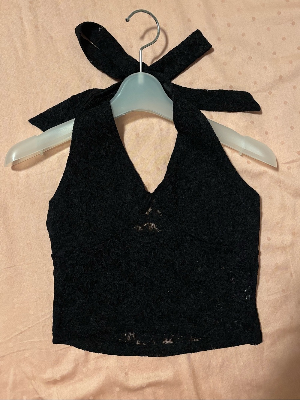 Black Lace Halter Tie-Back Crop Top